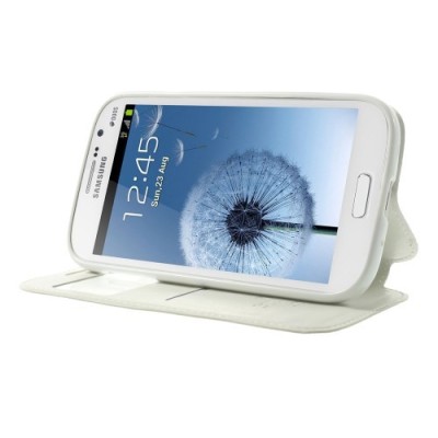 Samsung Galaxy Grand Neo (Lite) Roar Noble ādas atvēramais balts futrālis / Vacins.lv