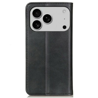 Apple iPhone 17 Pro "Split" чёрный кожаный чехол-книжка | Vacins.lv