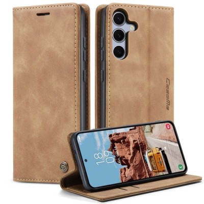 Samsung Galaxy S25 FE CaseMe Retro открываемый, светло-коричневый, кожаный чехол – книжка | Vacins.lv