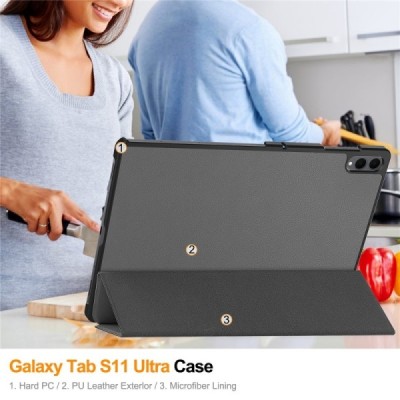 Samsung Galaxy Tab S11 Ultra „Saige" atvēramais pelēks maciņš | Vacins.lv