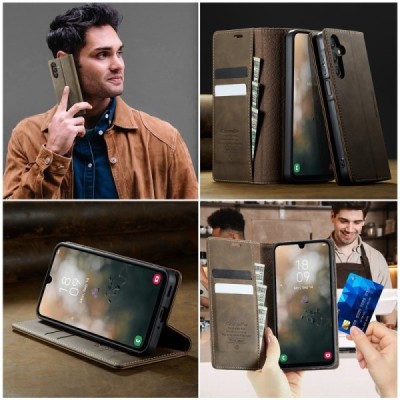 Samsung Galaxy A16 CaseMe Retro Skin открываемый, коричневый цвета, кожаный чехол – книжка | Vacins.lv