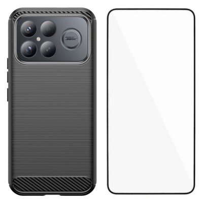 Твердый силиконовый чехол "Carbon" (TPU) для Xiaomi Poco F8 Ultra чёрного цвета + защитное стекло | Vacins.lv