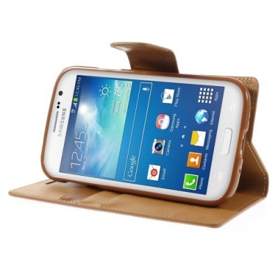 Samsung Galaxy Grand (Neo / Lite) Mercury Sonata atvērams gaiši brūns ādas futrālis - maciņš / Vacins.lv