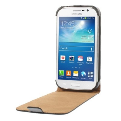Samsung Galaxy Grand (Neo / Lite) klasisks ādas vertikāli atvēramais melns futrālis / Vacins.lv
