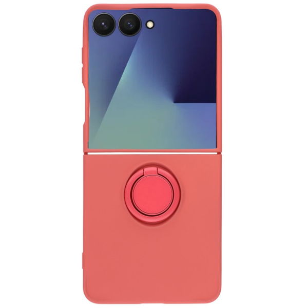 "Dechen" Ring Kickstand cieta silikona (TPU) apvalks - sarkans (Galaxy Flip7)