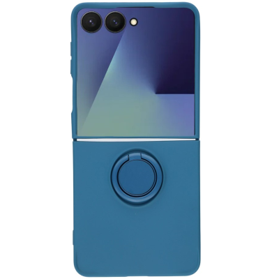"Dechen" Ring Kickstand cieta silikona (TPU) apvalks - tumši zils (Galaxy Flip7)