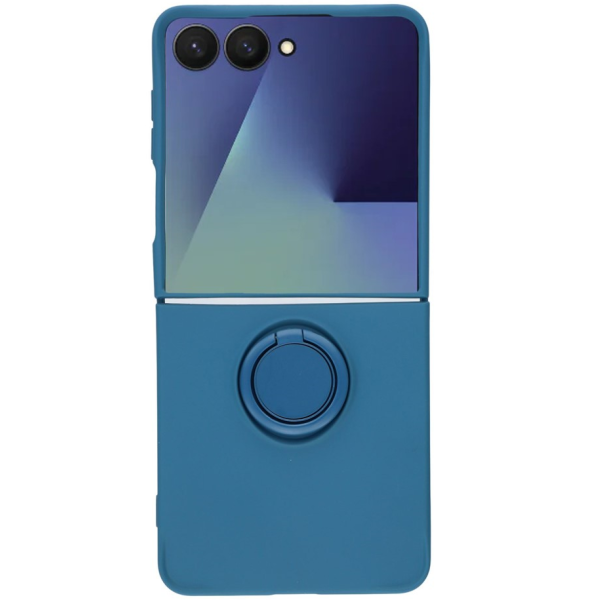 "Dechen" Ring Kickstand cieta silikona (TPU) apvalks - tumši zils (Galaxy Flip7)