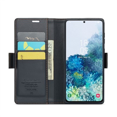 Кожиный чехол-книжка "CaseMe" Leather - чёрный (Galaxy S20+)