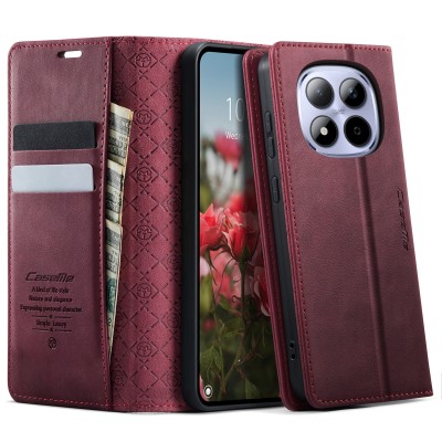 Кожиный чехол-книжка "CaseMe" Retro Skin - бордовый (Redmi Note 15 Pro 5G)
