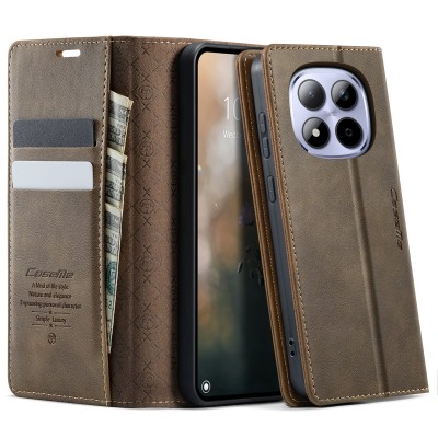 "CaseMe" Retro Skin atvēramais ādas maciņš - brūns (Redmi Note 15 Pro 5G)