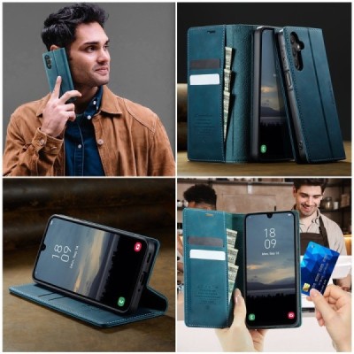 "CaseMe" Retro Skin atvēramais ādas maciņš - zaļš (Poco M8 / Redmi Note 15 5G)