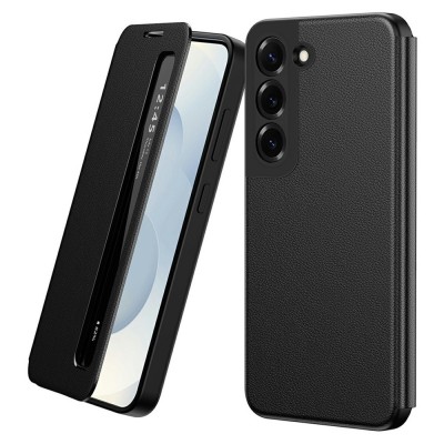 "Qing" Smart Side Line solīds atvēramais maciņš - melns (Galaxy S22 5G)