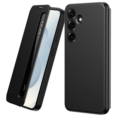 "Qing" Smart Side Line solīds atvēramais maciņš - melns (Galaxy S24)