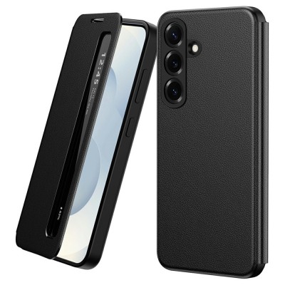 "Qing" Smart Side Line solīds atvēramais maciņš - melns (Galaxy A56 / A36)