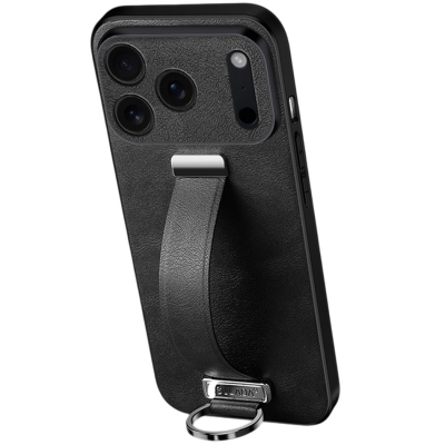 "SULADA" Leather Kickstand ādas apvalks - melns (iPhone 17 Pro Max)