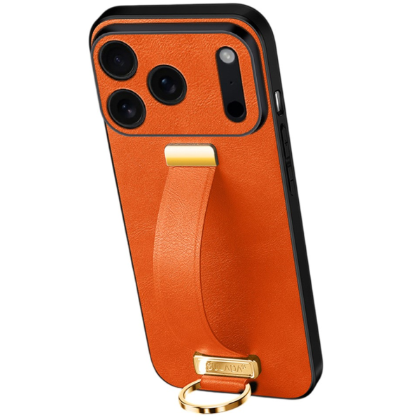 "SULADA" Leather Kickstand ādas apvalks - oranžs (iPhone 17 Pro)