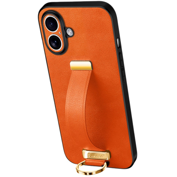 "SULADA" Leather Kickstand ādas apvalks - oranžs (iPhone 17)