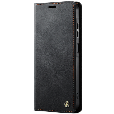 "CaseMe" Retro Skin atvēramais ādas maciņš - melns (Galaxy A57)