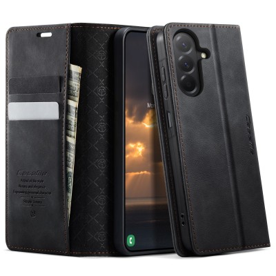 Кожиный чехол-книжка "CaseMe" Retro Skin - чёрный (Galaxy A57)
