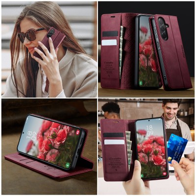 Кожиный чехол-книжка "CaseMe" Retro Skin - бордовый (Galaxy A57)