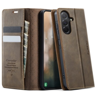 "CaseMe" Retro Skin atvēramais ādas maciņš - brūns (Galaxy A57)