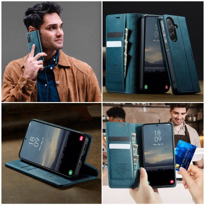 "CaseMe" Retro Skin atvēramais ādas maciņš - zaļš (Galaxy A57)