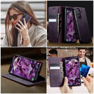 Кожиный чехол-книжка "CaseMe" Retro Skin - фиолетовый (Galaxy A57)