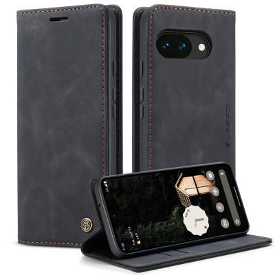 Кожиный чехол-книжка "CaseMe" Retro - чёрный (Pixel 10a)