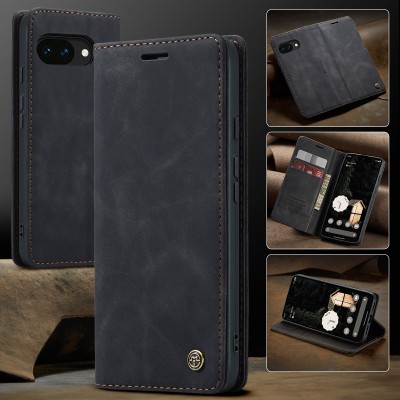 Кожиный чехол-книжка "CaseMe" Retro - чёрный (Pixel 10a)