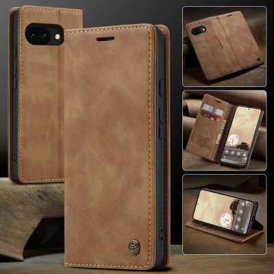Кожиный чехол-книжка "CaseMe" Retro - светло-коричневый (Pixel 10a)
