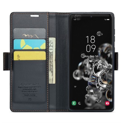 Кожиный чехол-книжка "CaseMe" Leather - чёрный (Galaxy S20 Ultra)