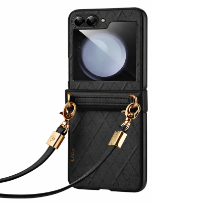 Кожаный чехол „Sulada“ Leather Strap Kickstand - чёрный (Galaxy Flip5)