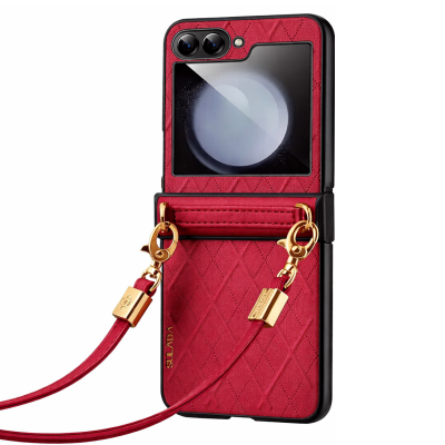 Кожаный чехол „Sulada“ Leather Strap Kickstand - бордовый (Galaxy Flip5)