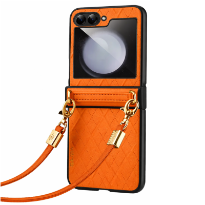 Кожаный чехол „Sulada“ Leather Strap Kickstand - оранжевый (Galaxy Flip5)