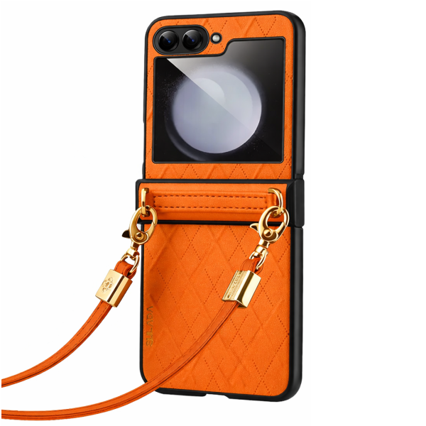 „Sulada“ Leather Strap Kickstand ādas apvalks - oranžs (Galaxy Flip5)