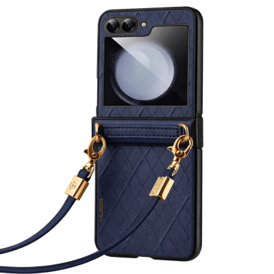Кожаный чехол „Sulada“ Leather Strap Kickstand - синий (Galaxy Flip5)