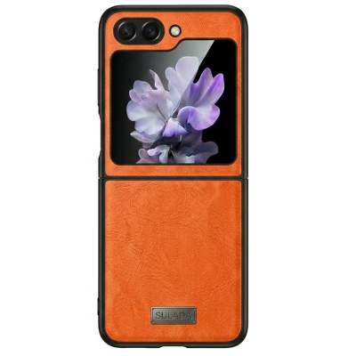 „Sulada“ Leather ādas apvalks - oranžs (Galaxy Flip5)