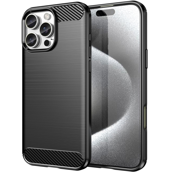 "AMORUS" Carbon cieta silikona (TPU) apvalks - melns (iPhone 16 Pro Max)