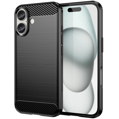 "AMORUS" Carbon cieta silikona (TPU) apvalks - melns (iPhone 16 Plus)