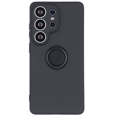 "Dechen" Ring Kickstand твердый силиконовый (TPU) чехол - чёрный (Galaxy S26 Ultra)