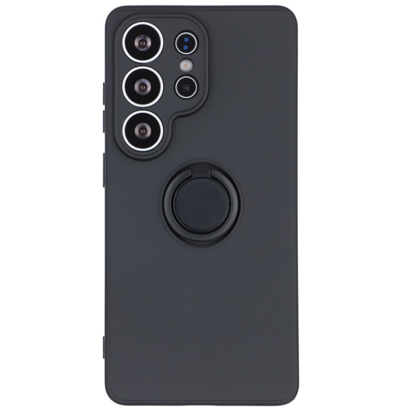 "Dechen" Ring Kickstand cieta silikona (TPU) apvalks - melns (Galaxy S26 Ultra)
