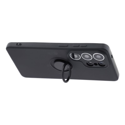 "Dechen" Ring Kickstand твердый силиконовый (TPU) чехол - чёрный (Galaxy S26 Ultra)
