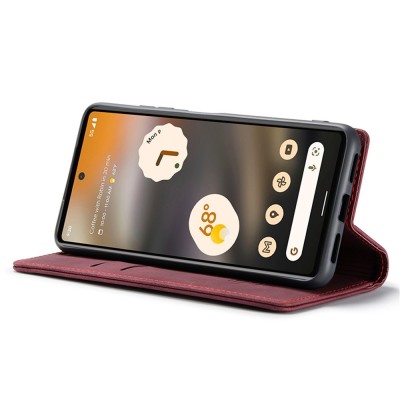 Кожиный чехол-книжка "CaseMe" Retro - бордовый (Pixel 6A)