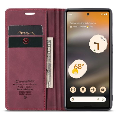 Кожиный чехол-книжка "CaseMe" Retro - бордовый (Pixel 6A)