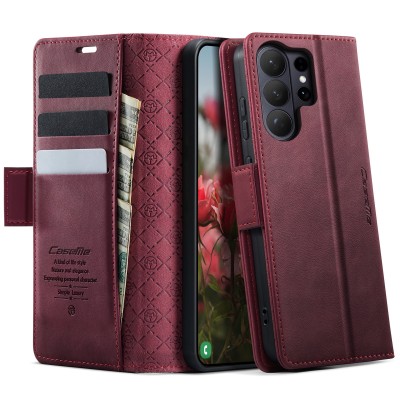 "CaseMe" Retro Skin atvēramais ādas maciņš - bordo (Galaxy S26 Ultra)