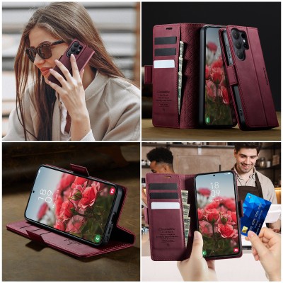 Кожиный чехол-книжка "CaseMe" Retro Skin - бордовый (Galaxy S26 Ultra)