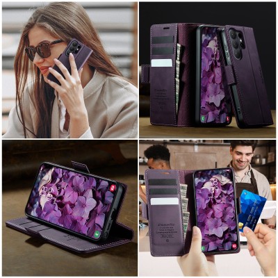 Кожиный чехол-книжка "CaseMe" Retro Skin - фиолетовый (Galaxy S26 Ultra)