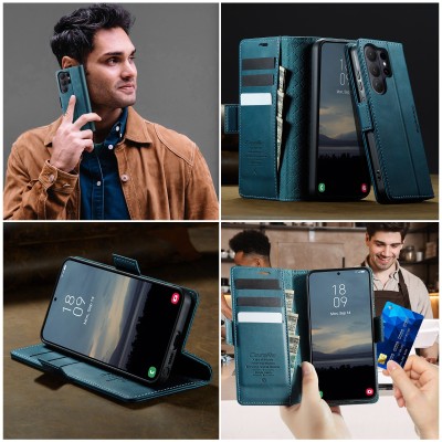 Кожиный чехол-книжка "CaseMe" Retro Skin - зелёный (Galaxy S26 Ultra)