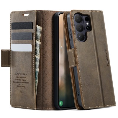 Кожиный чехол-книжка "CaseMe" Retro Skin - коричневый (Galaxy S26 Ultra)