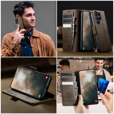 Кожиный чехол-книжка "CaseMe" Retro Skin - коричневый (Galaxy S26 Ultra)
